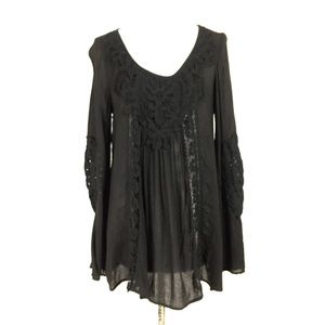 Michael Farrell Black Gauze Long Sleeve Top
